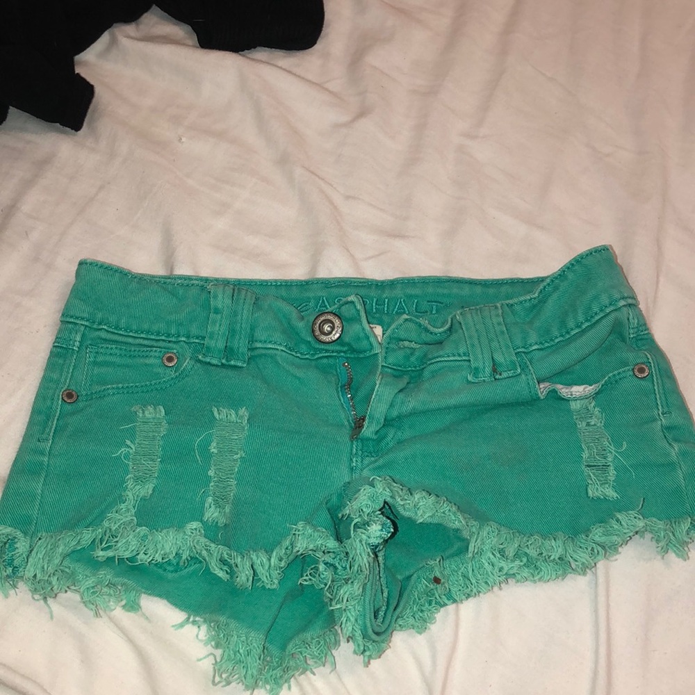 Green Jean shorts